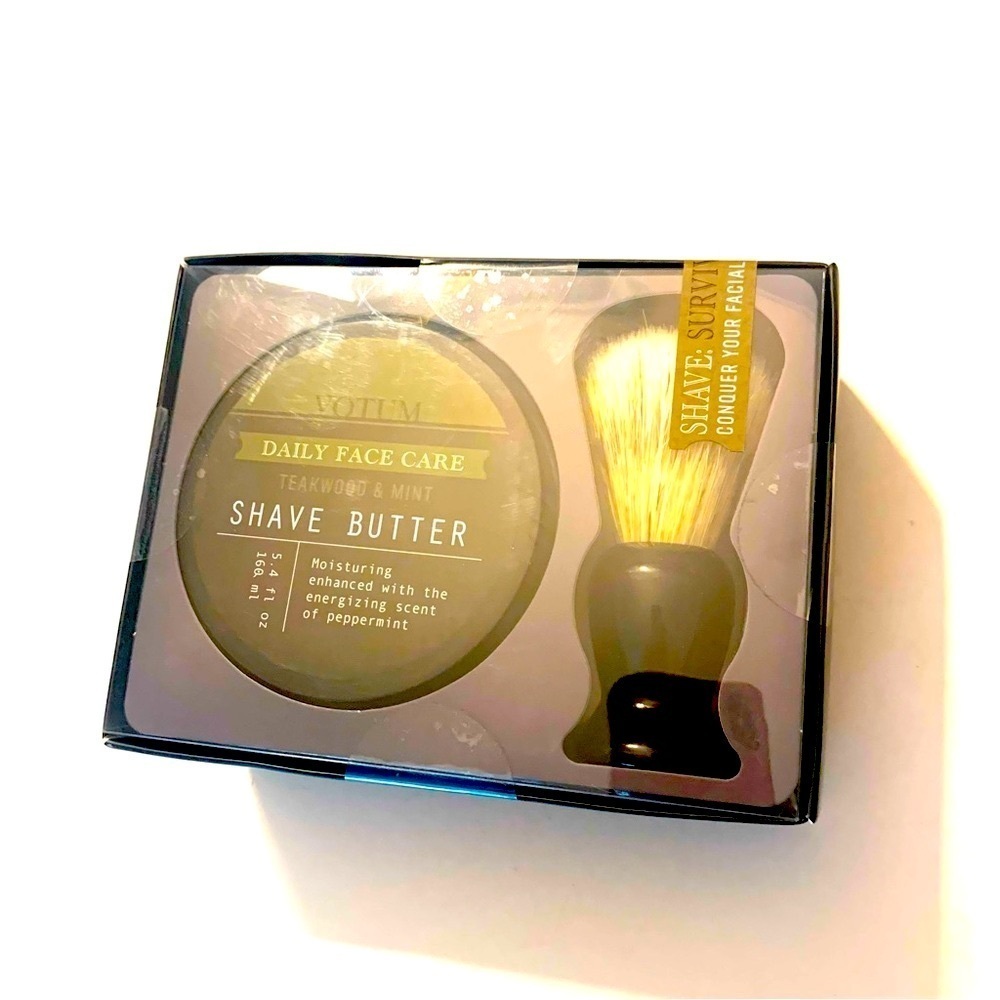 NWT VOTUM Two Piece Shaving Butter and Brush Set, Black